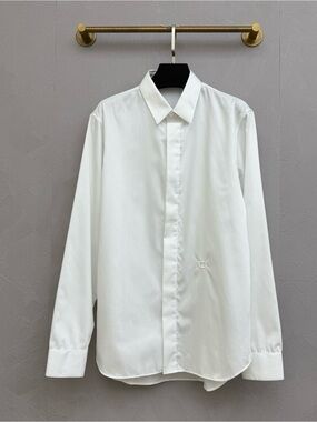 Dior Men's White Hidden-Placket Dress Shirt